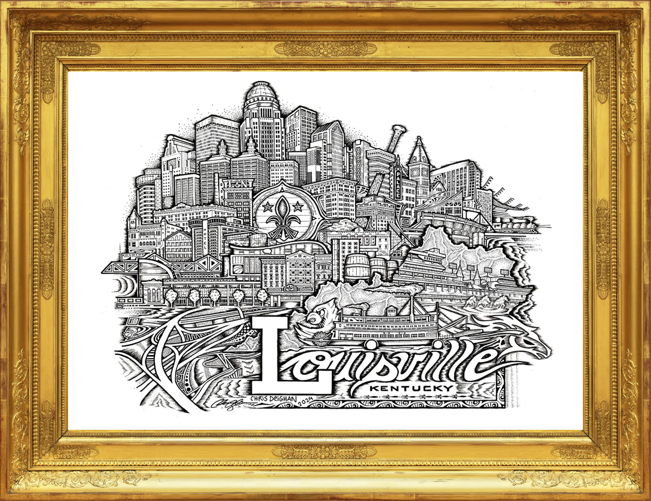 Louisville Kentucky Skyline Drawing - Wall Art | Home Decor | Louisville Skyline | Kentucky Art