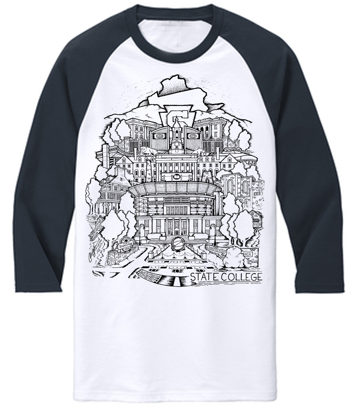 State College White and Navy Raglan
