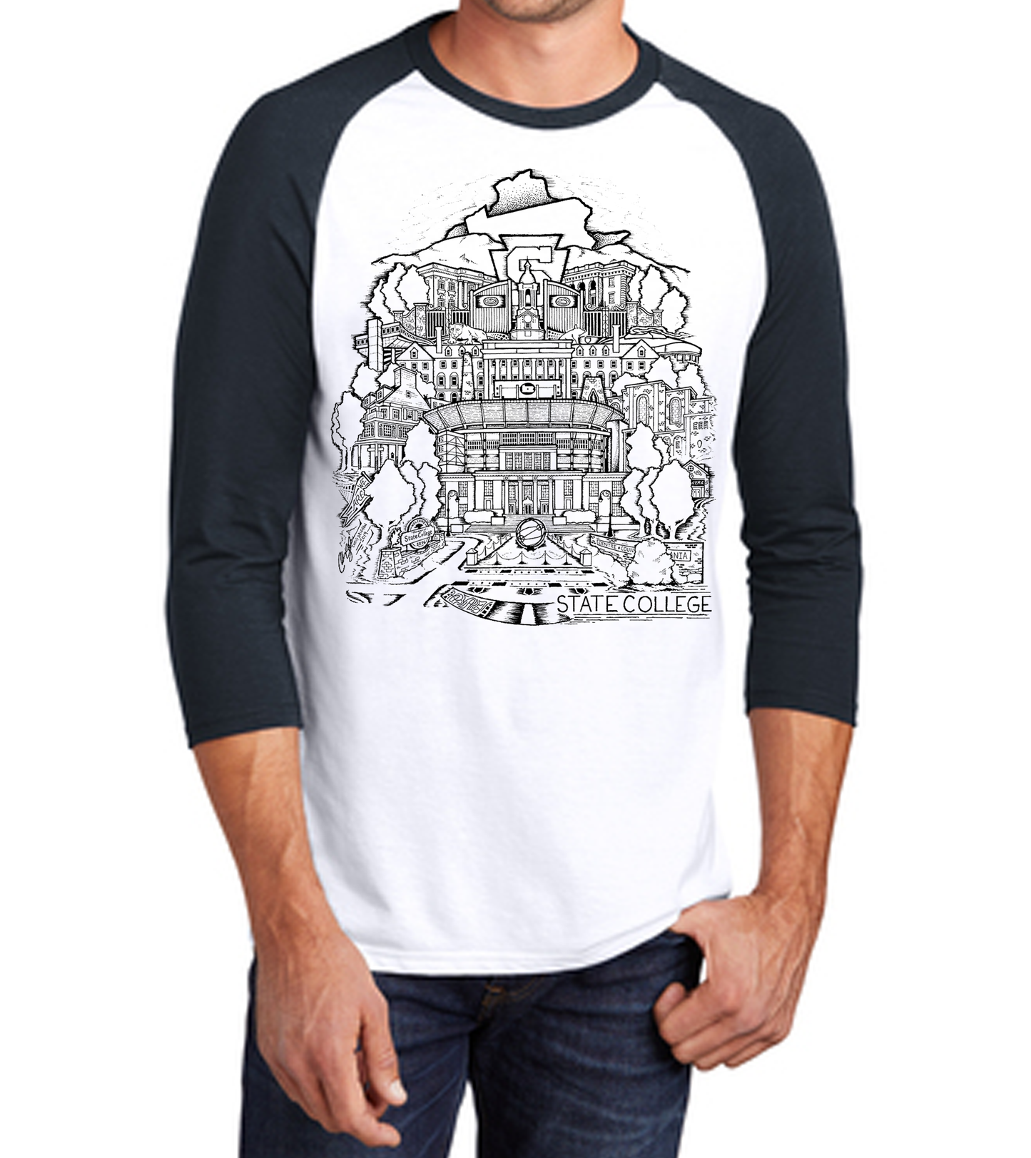 State College White and Navy Raglan