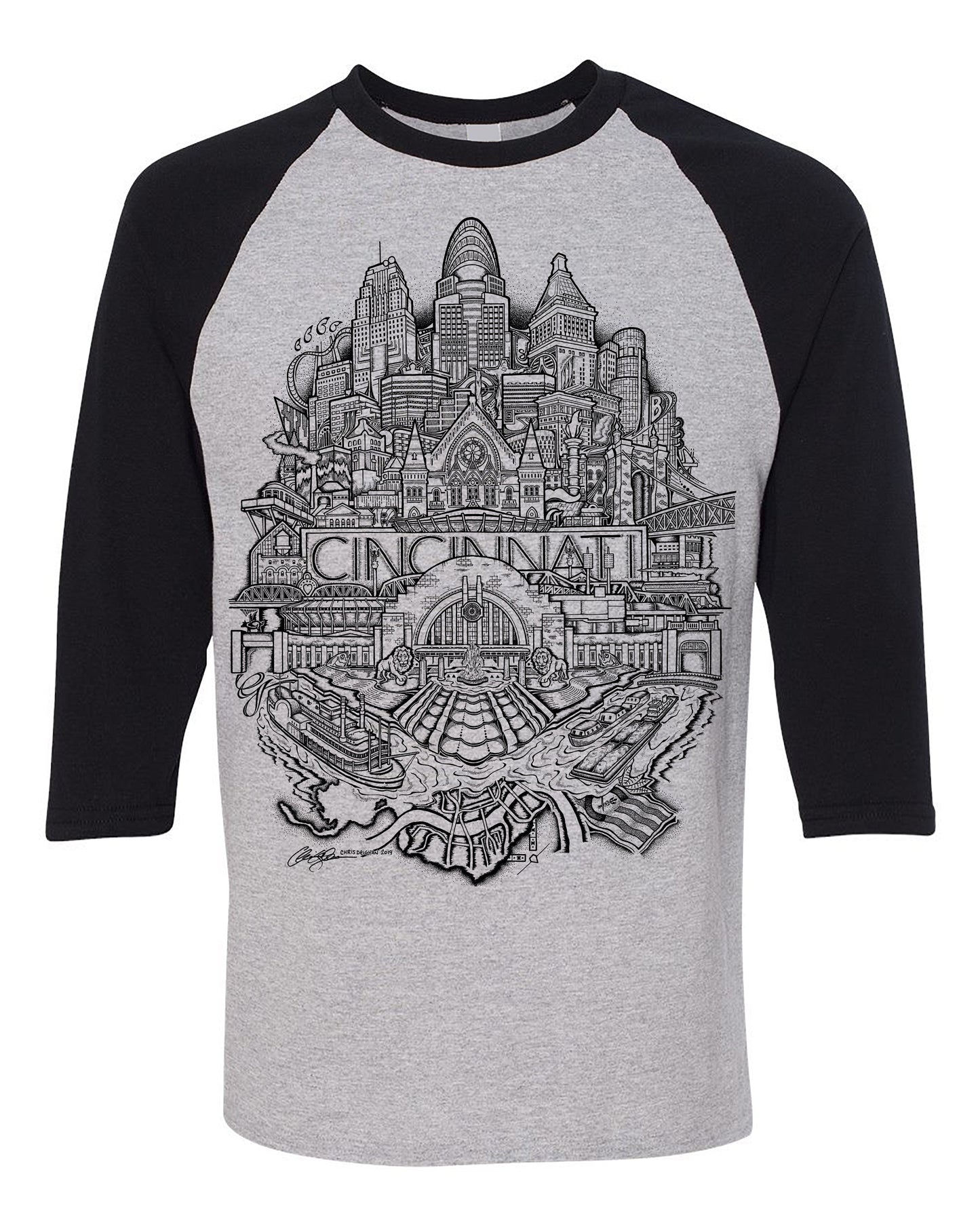 Cincinnati Black and Grey Raglan Shirt