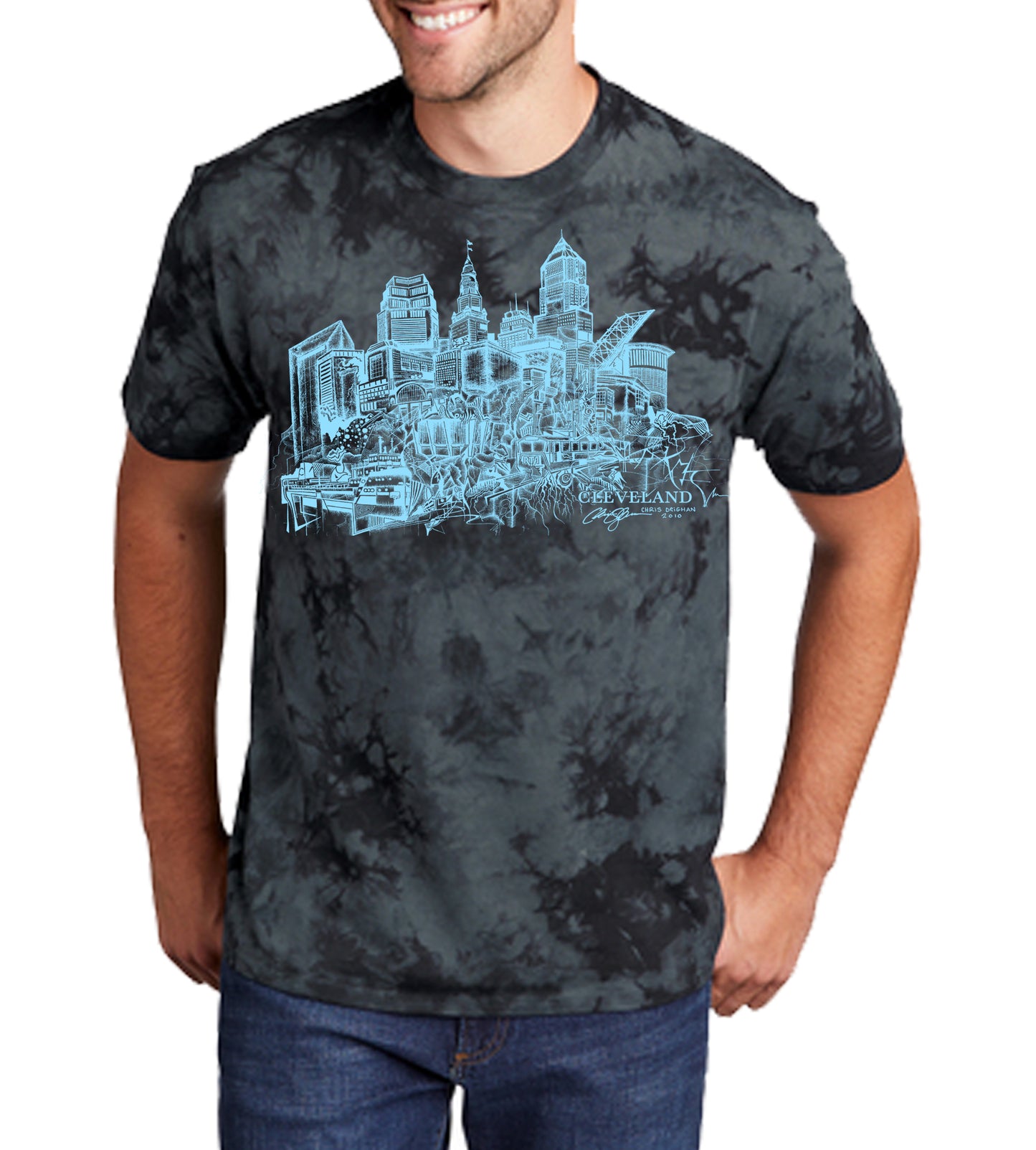 Cleveland Skyline Shirt Black Tie-Dye