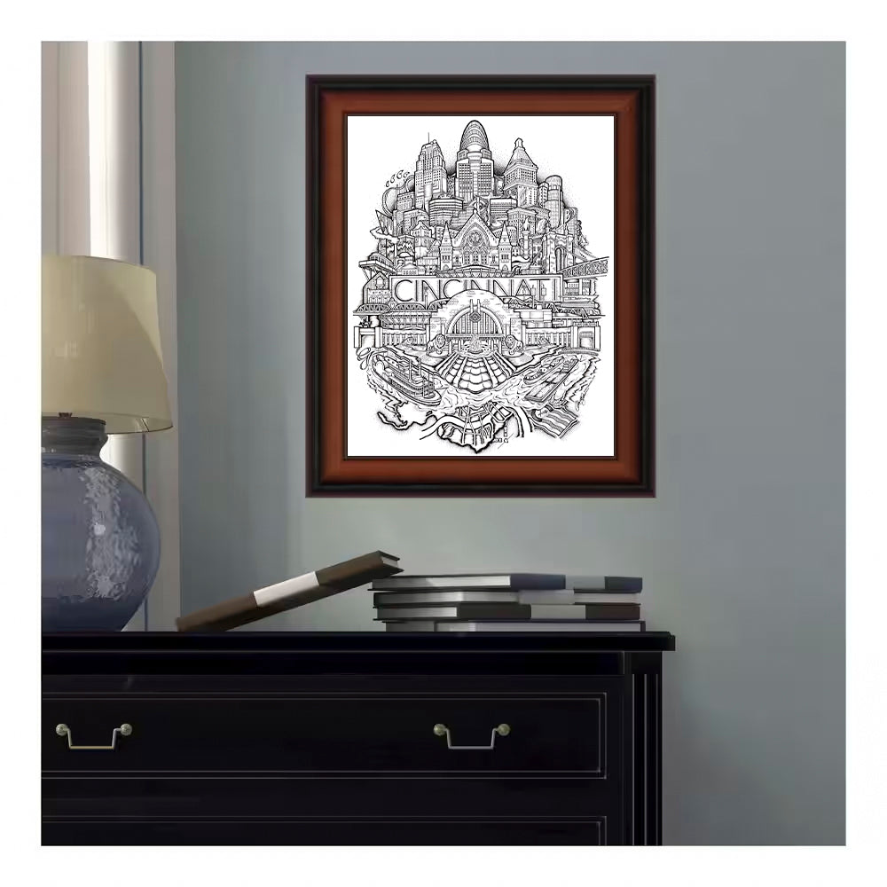 Cincinnati Skyline Drawing- Wall Art | Home Decor | Art Print | Gallery Wall Art | Portrait | Poster | Architecture | Ohio