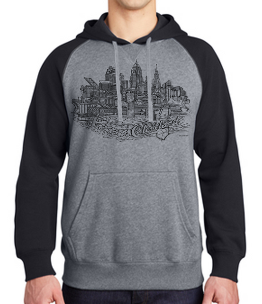 Cleveland Hoodie Script Drawing Black and Grey