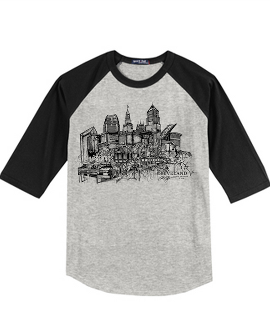 Cleveland Skyline Shirt Grey (Baseball Style)